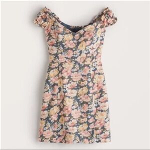 Women's Off-The-Shoulder Mini Dress Abercrombie & Fitch Floral Linen Size Small
